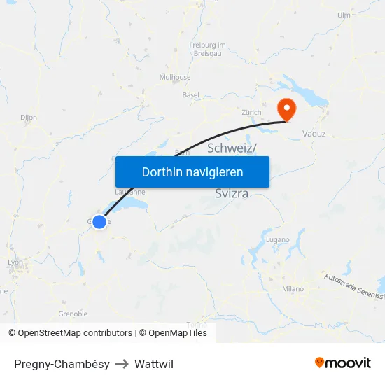 Pregny-Chambésy to Wattwil map