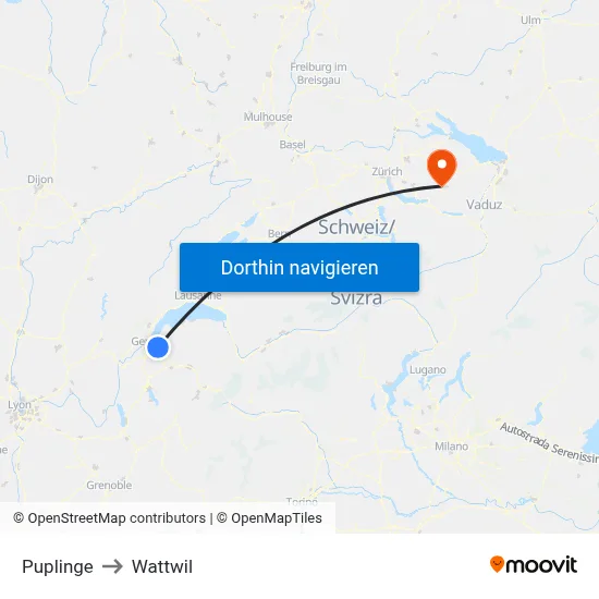 Puplinge to Wattwil map