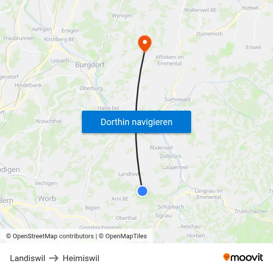 Landiswil to Heimiswil map