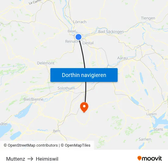 Muttenz to Heimiswil map
