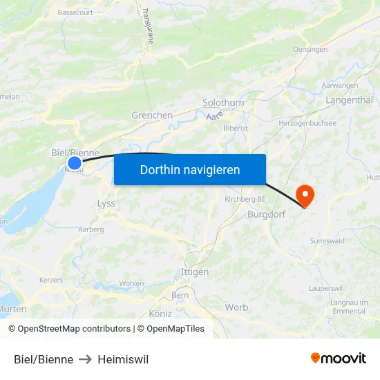 Biel/Bienne to Heimiswil map