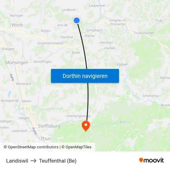 Landiswil to Teuffenthal (Be) map