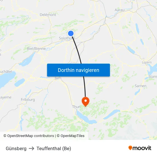 Günsberg to Teuffenthal (Be) map