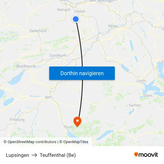 Lupsingen to Teuffenthal (Be) map