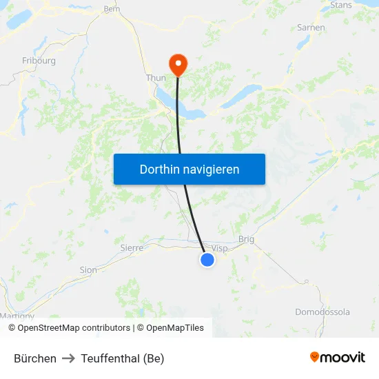 Bürchen to Teuffenthal (Be) map