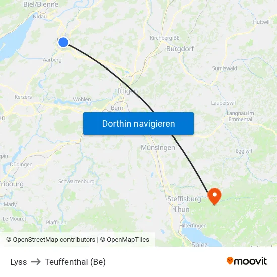 Lyss to Teuffenthal (Be) map