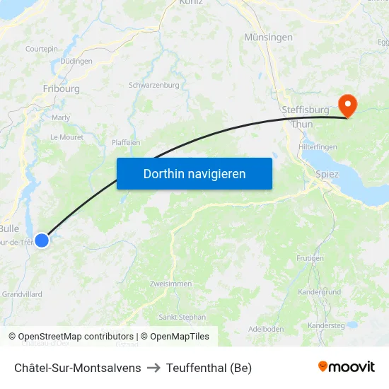 Châtel-Sur-Montsalvens to Teuffenthal (Be) map