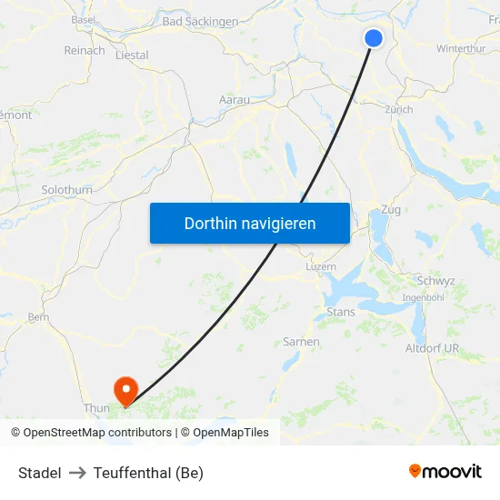 Stadel to Teuffenthal (Be) map