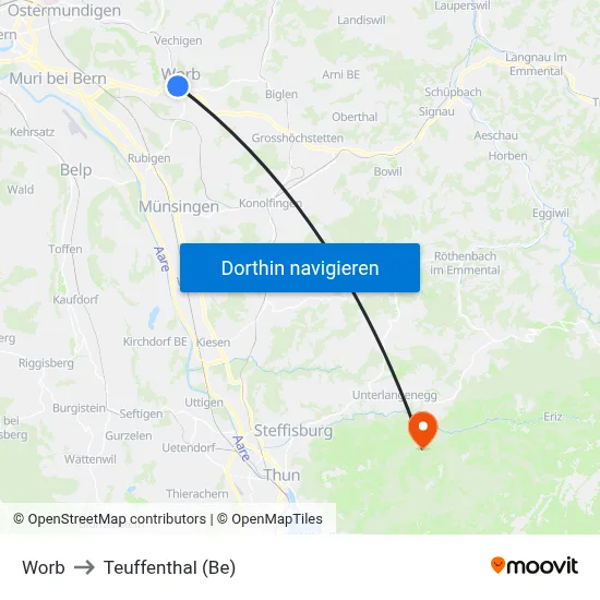 Worb to Teuffenthal (Be) map