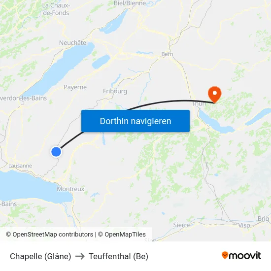 Chapelle (Glâne) to Teuffenthal (Be) map