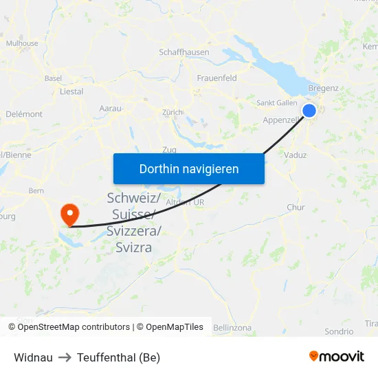 Widnau to Teuffenthal (Be) map