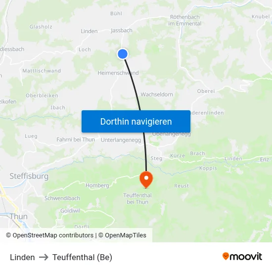Linden to Teuffenthal (Be) map