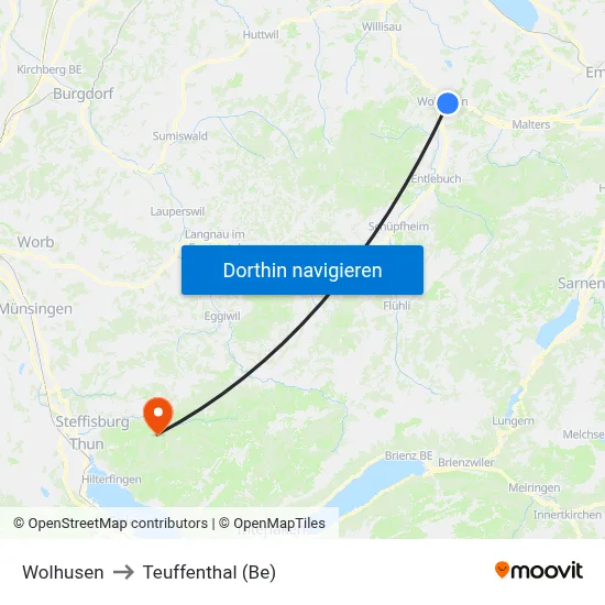 Wolhusen to Teuffenthal (Be) map