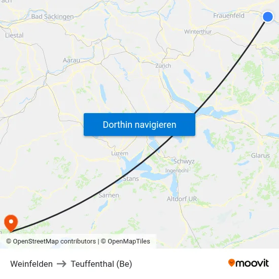 Weinfelden to Teuffenthal (Be) map
