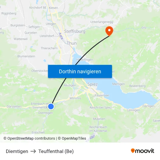 Diemtigen to Teuffenthal (Be) map