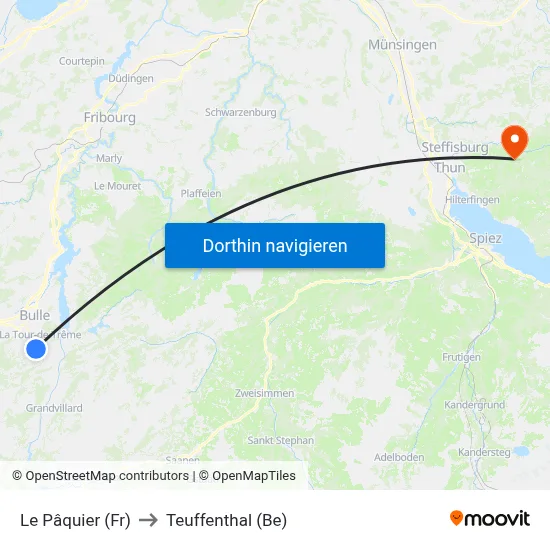 Le Pâquier (Fr) to Teuffenthal (Be) map