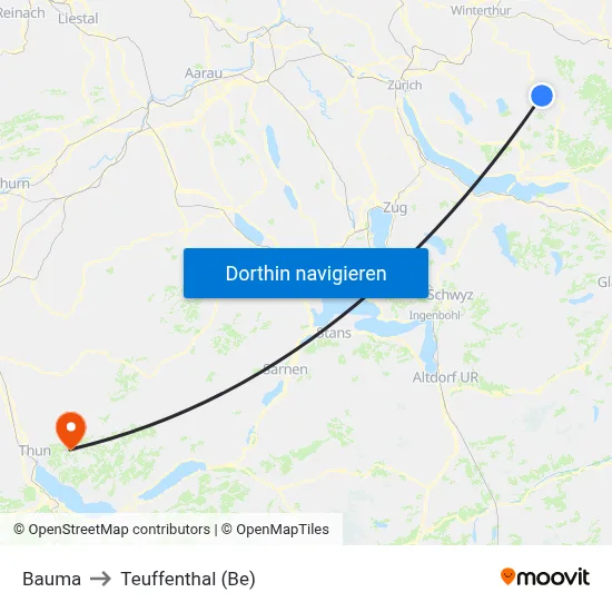 Bauma to Teuffenthal (Be) map