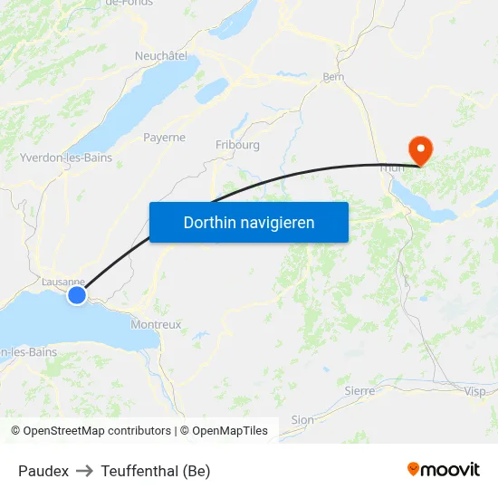 Paudex to Teuffenthal (Be) map