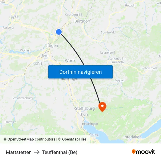 Mattstetten to Teuffenthal (Be) map