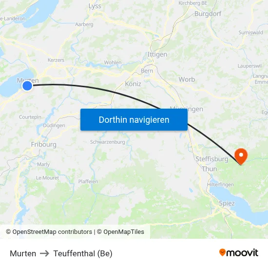 Murten to Teuffenthal (Be) map