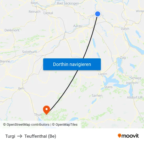 Turgi to Teuffenthal (Be) map