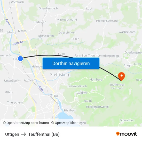 Uttigen to Teuffenthal (Be) map