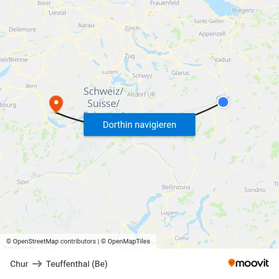 Chur to Teuffenthal (Be) map