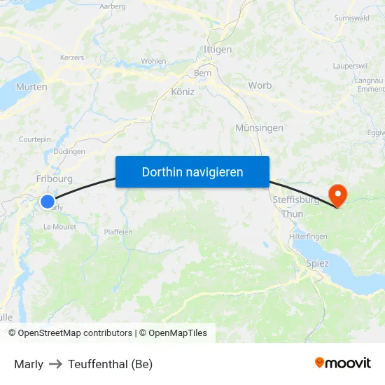 Marly to Teuffenthal (Be) map