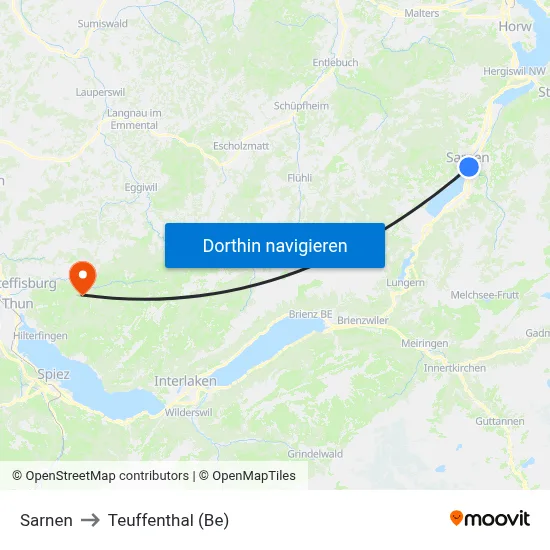 Sarnen to Teuffenthal (Be) map