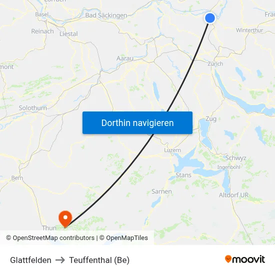 Glattfelden to Teuffenthal (Be) map