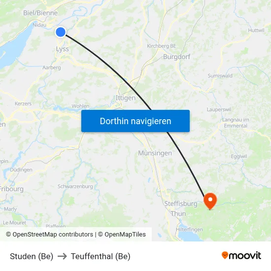 Studen (Be) to Teuffenthal (Be) map