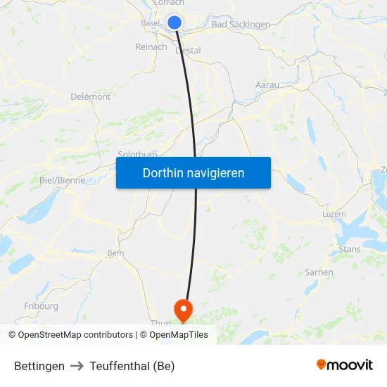 Bettingen to Teuffenthal (Be) map