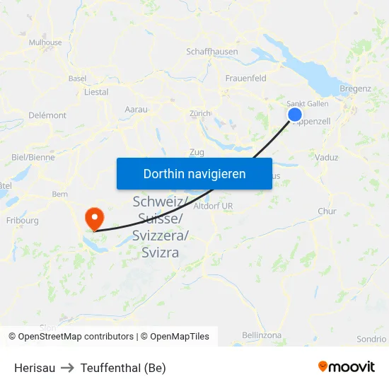 Herisau to Teuffenthal (Be) map