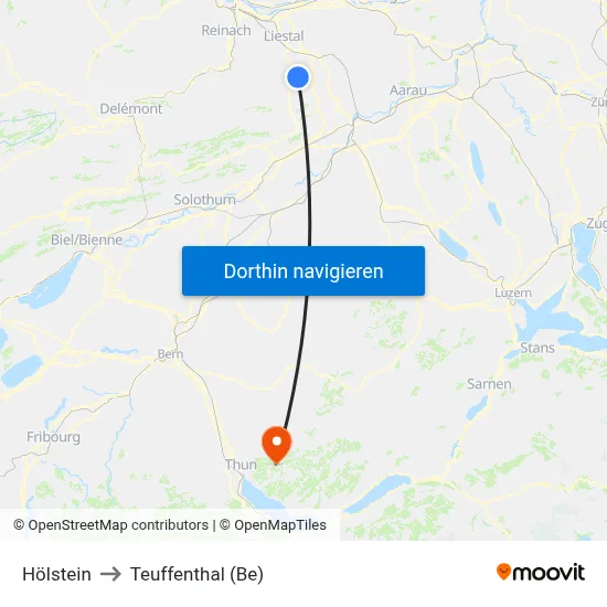 Hölstein to Teuffenthal (Be) map