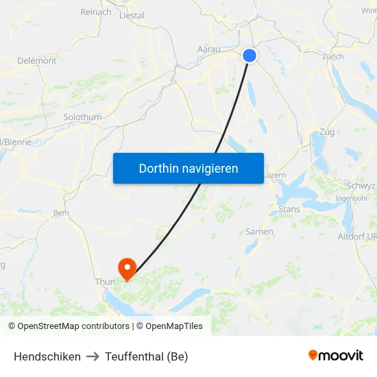 Hendschiken to Teuffenthal (Be) map