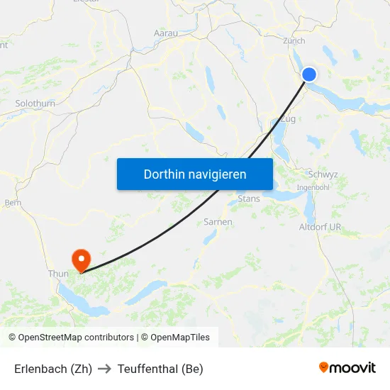 Erlenbach (Zh) to Teuffenthal (Be) map