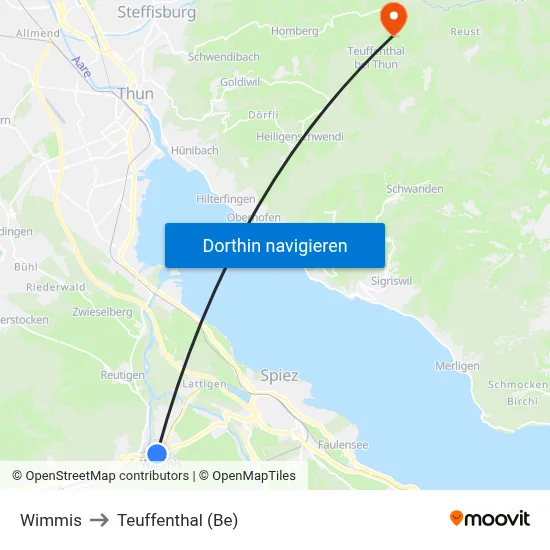 Wimmis to Teuffenthal (Be) map