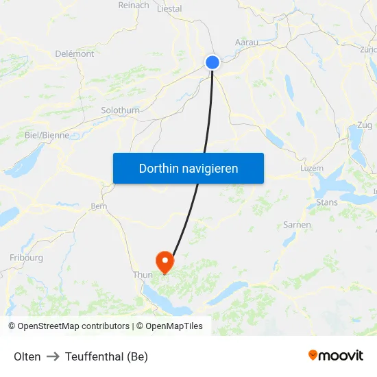 Olten to Teuffenthal (Be) map