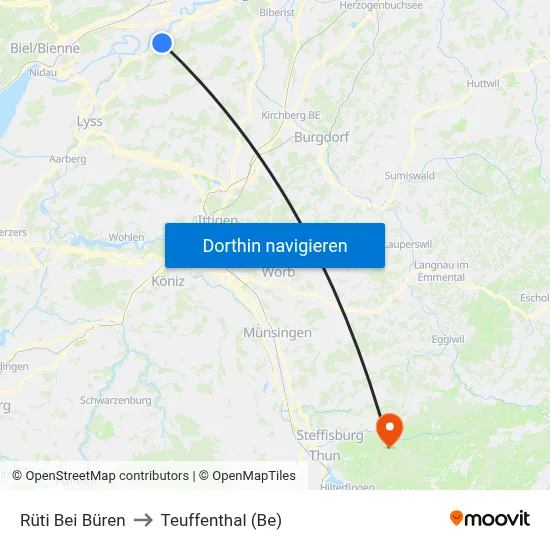 Rüti Bei Büren to Teuffenthal (Be) map