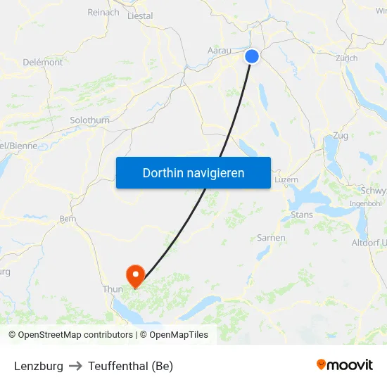 Lenzburg to Teuffenthal (Be) map