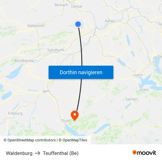 Waldenburg to Teuffenthal (Be) map