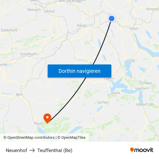 Neuenhof to Teuffenthal (Be) map