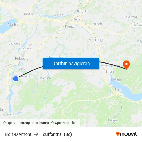 Bois-D’Amont to Teuffenthal (Be) map
