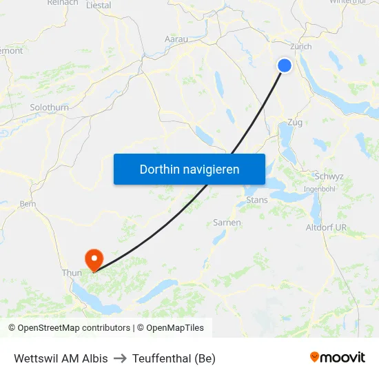 Wettswil AM Albis to Teuffenthal (Be) map