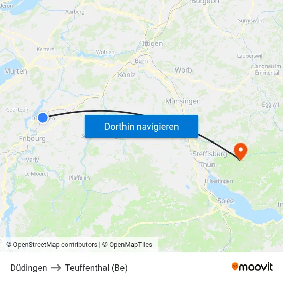 Düdingen to Teuffenthal (Be) map