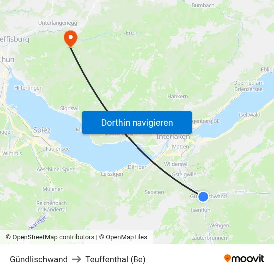 Gündlischwand to Teuffenthal (Be) map