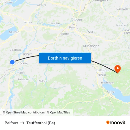 Belfaux to Teuffenthal (Be) map