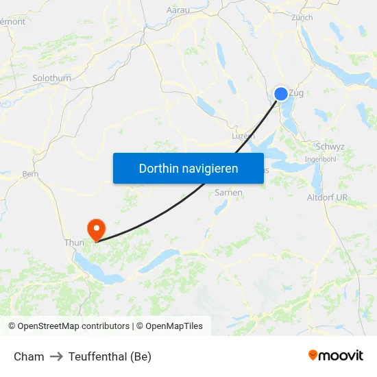 Cham to Teuffenthal (Be) map