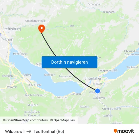 Wilderswil to Teuffenthal (Be) map