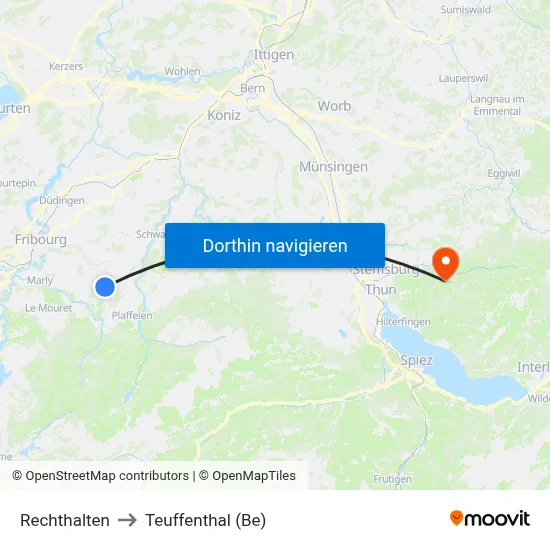 Rechthalten to Teuffenthal (Be) map
